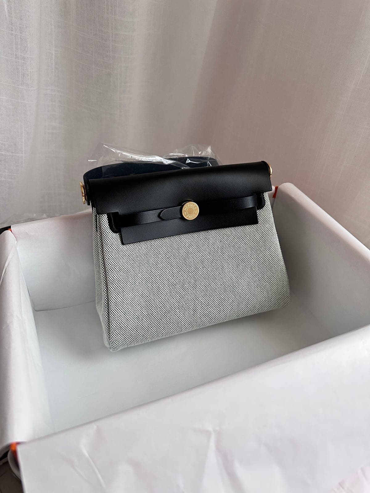 Hermès Mini Herbag 20 Ecru/Vert Moyen/Black GHW