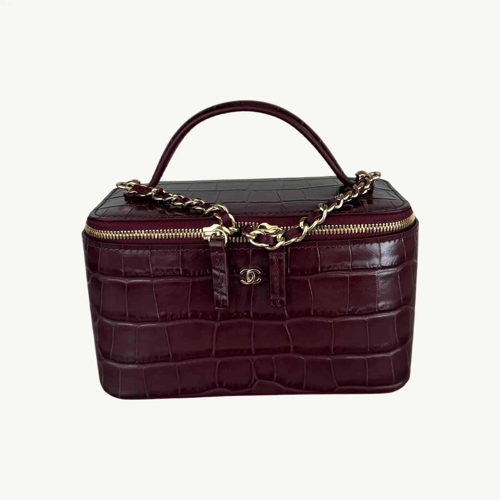 Chanel Square Vanity Case Burgundy Croc GHW
