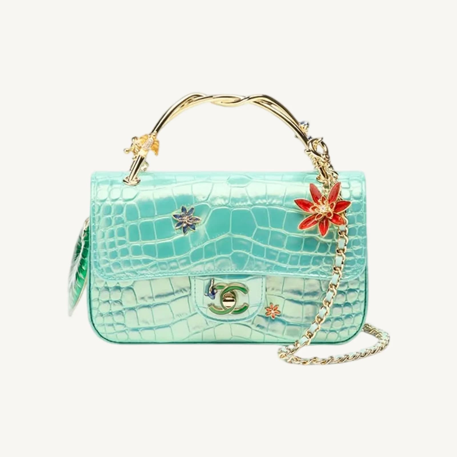 Chanel Mini Classic Handbag With Top Handle Turquoise