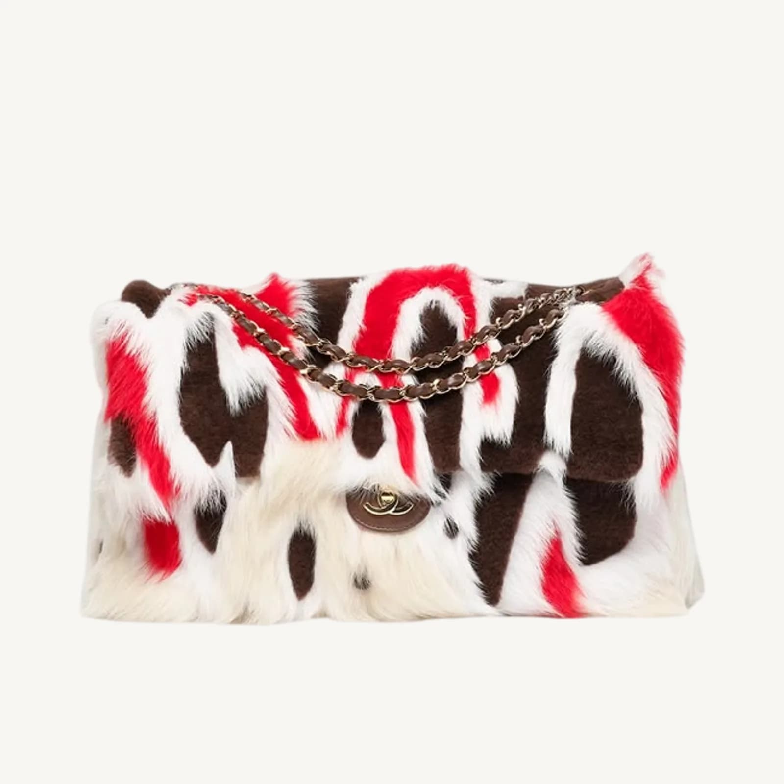 Chanel Maxi Flap bag Dark Brown, Red & White GHW